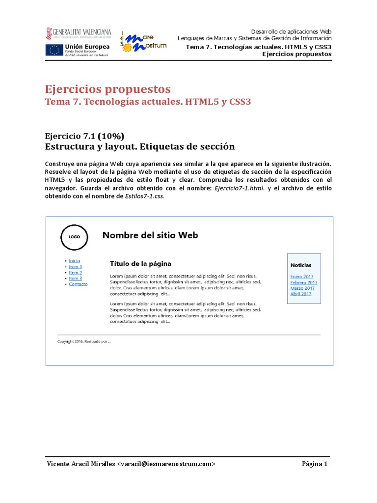Tema 7 Ejercicios - Tecnologías Actuales. HTML5 y CSS3 | PDF | Red ...