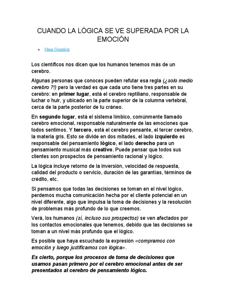Cuando La Lógica Se Ve Superada Por La Emoción | PDF | Las emociones ...