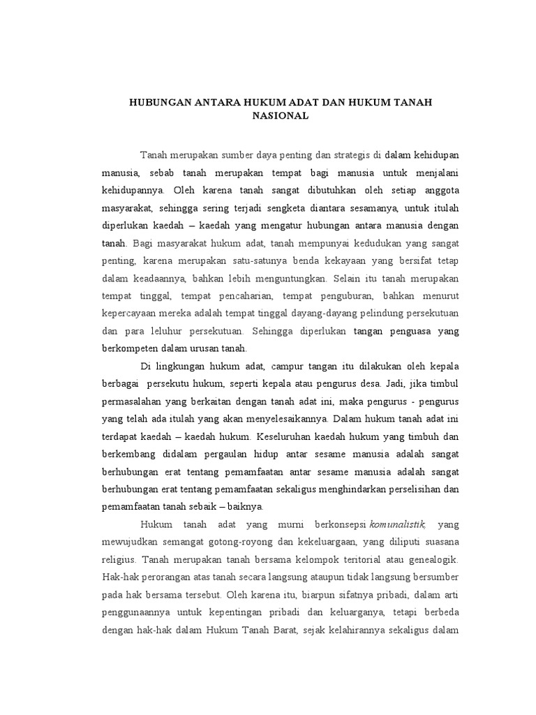 Hubungan Antara Hukum Adat Dan Hukum Tanah Nasional