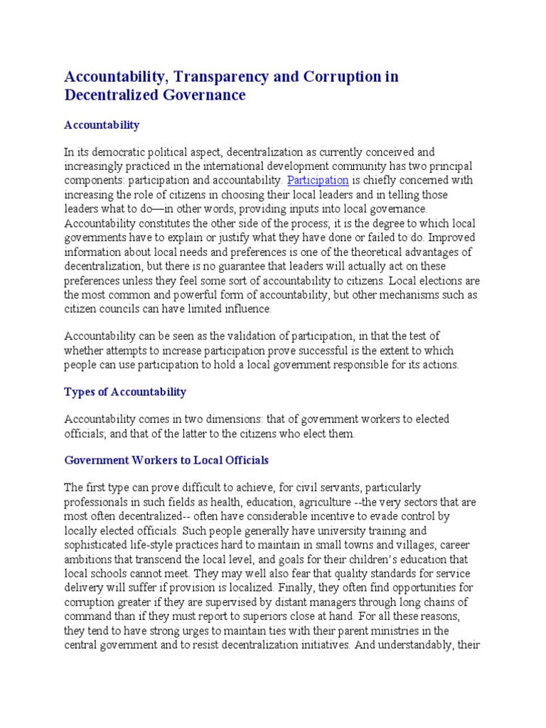 Accountability and Transparency in Governance | PDF | Accountability ...