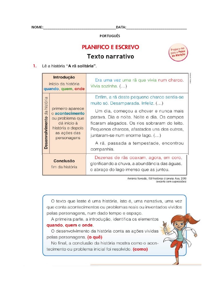Produção Do Texto Narrativo 1.º Ciclo | PDF
