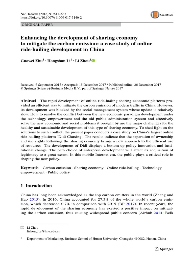 Zhu, Li e Zhou (2018) Enhancing The Development of Sharing Economy To ...