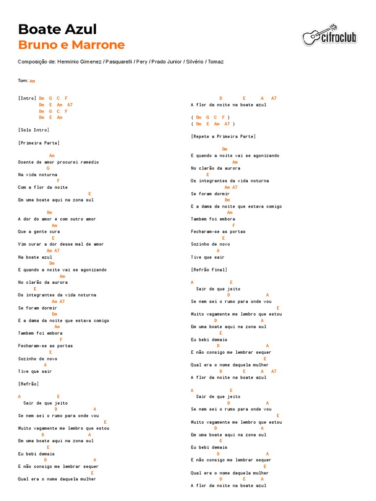 Letra e Cifras de Boate Azul | PDF