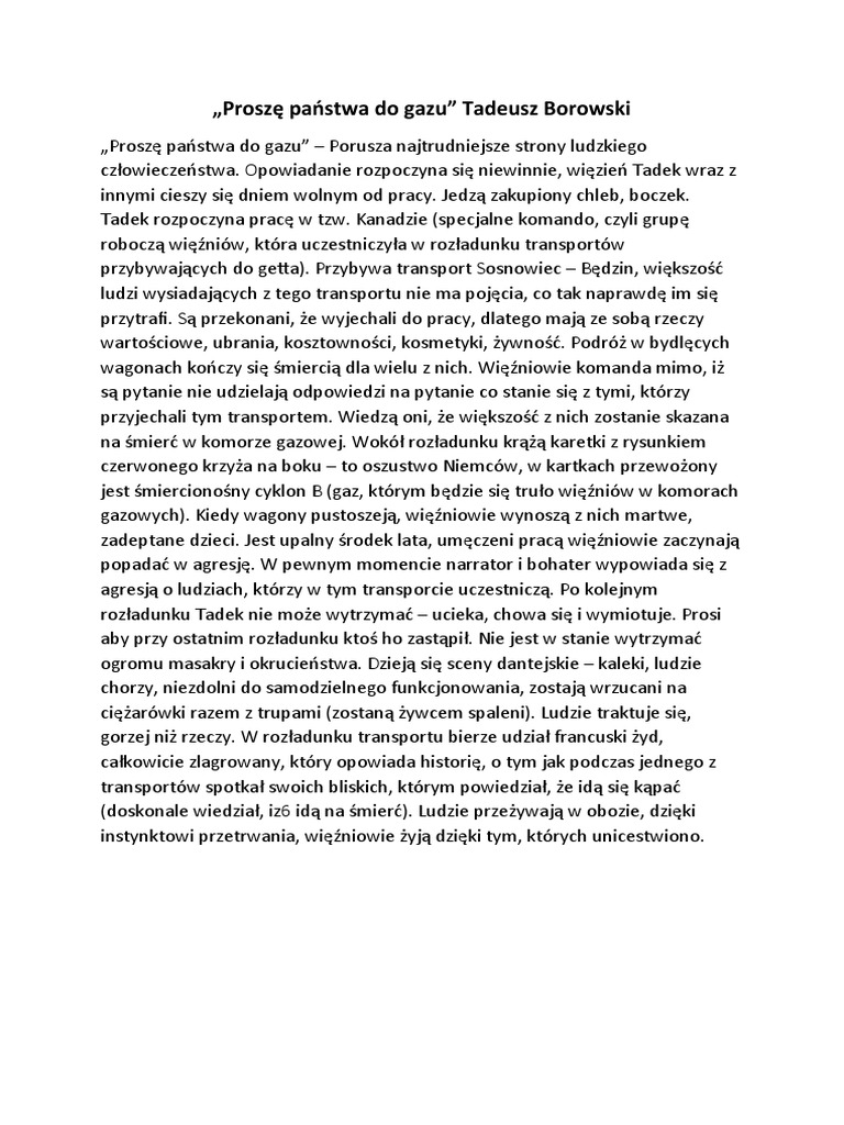 Tadeusz Borowski Proszę Państwa Do Gazu Pdf