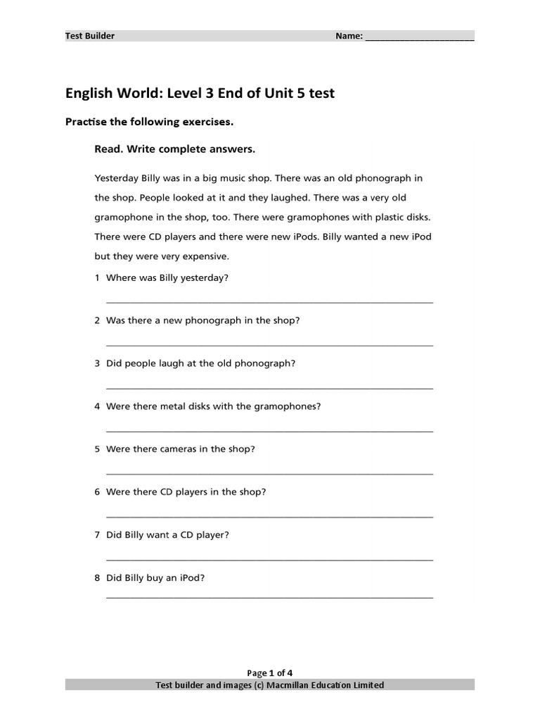 English World 3 Unit 5 Test | PDF | Computers