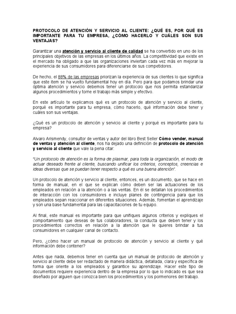 Protocolo de Atención al Cliente Esencial | PDF | Servicio al Cliente ...