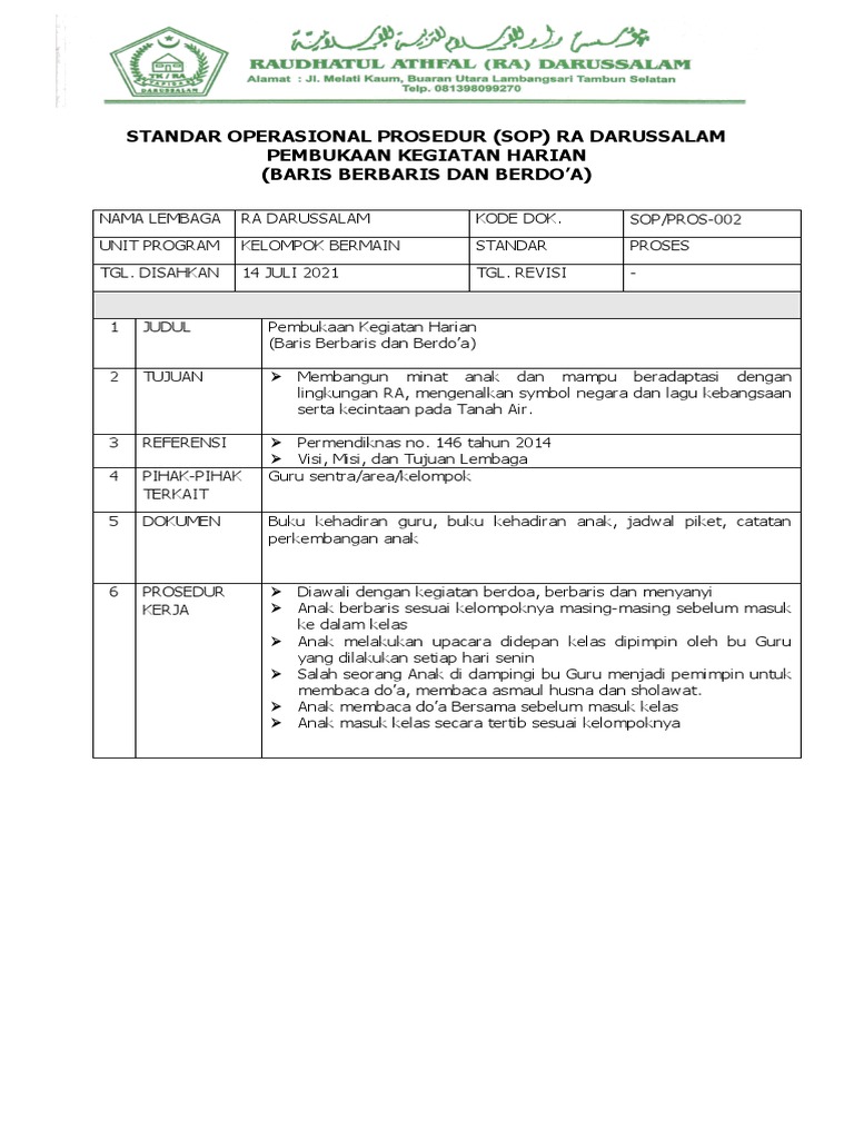 Sop Ra Darussalam | PDF | Kesehatan Holistik