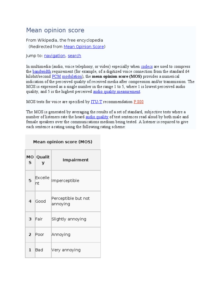 Understanding Mean Opinion Score (MOS) | PDF | Voice Over Ip | Electronics