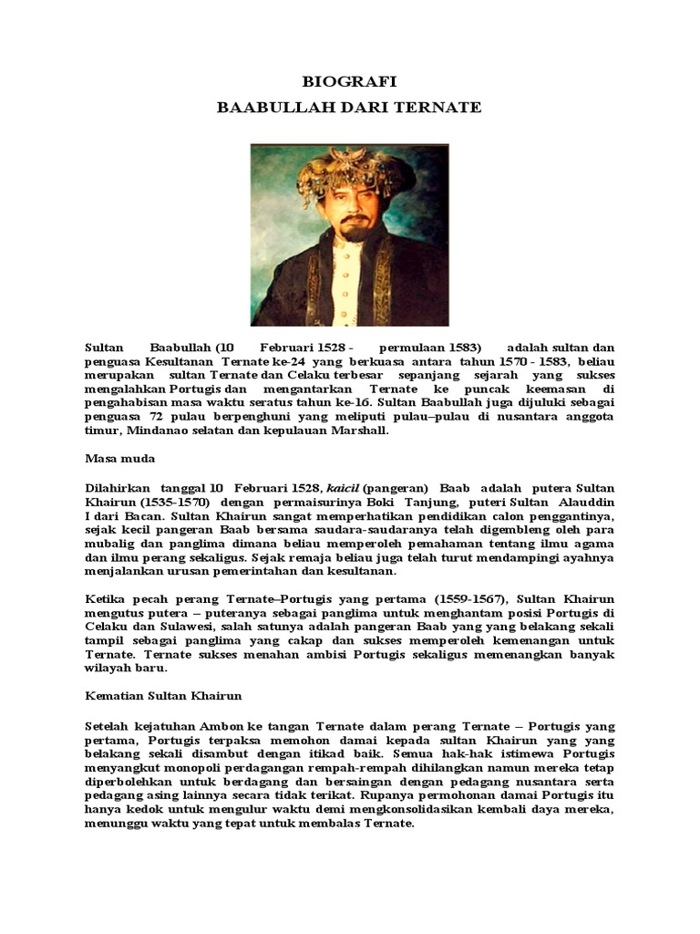 Biografi Sultan Baabullah Ternate | PDF | Sejarah