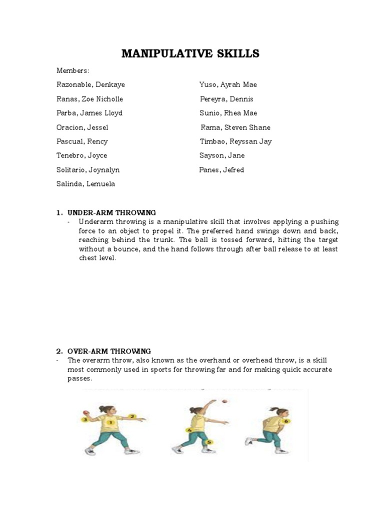 Manipulative Skills: 1. Under-Arm Throwing | PDF | Batting (Baseball ...