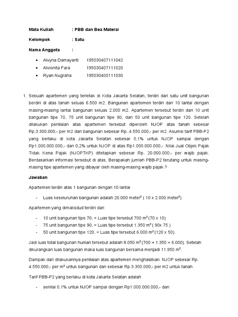 Kelompok 1 - Simulasi Perhitungan PBB-P2 | PDF