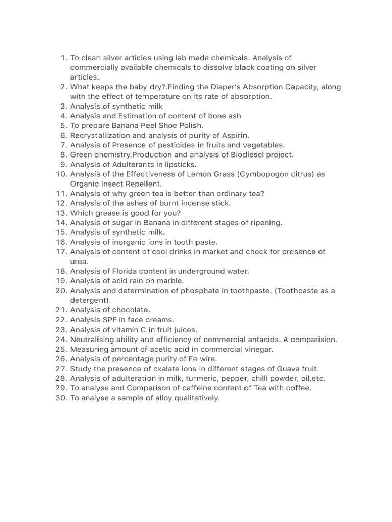 Class 12 Chemistry Project Ideas | PDF | Cooking, Food & Wine
