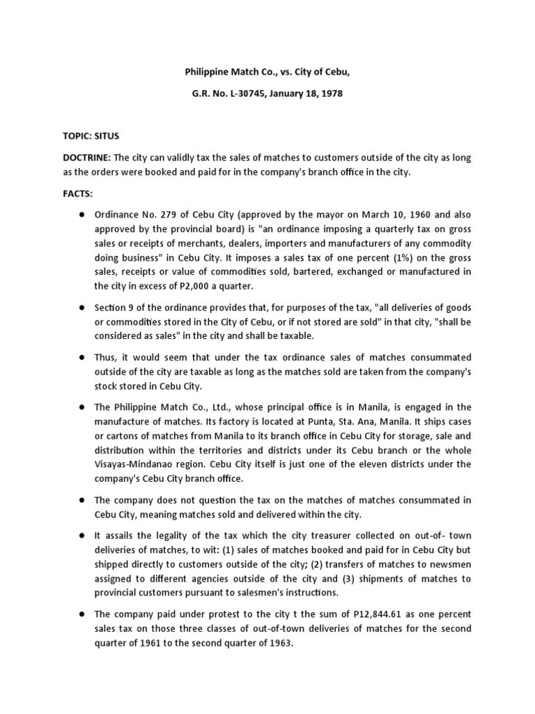 Philippine Match Co., vs. City of Cebu PDF Taxes Damages