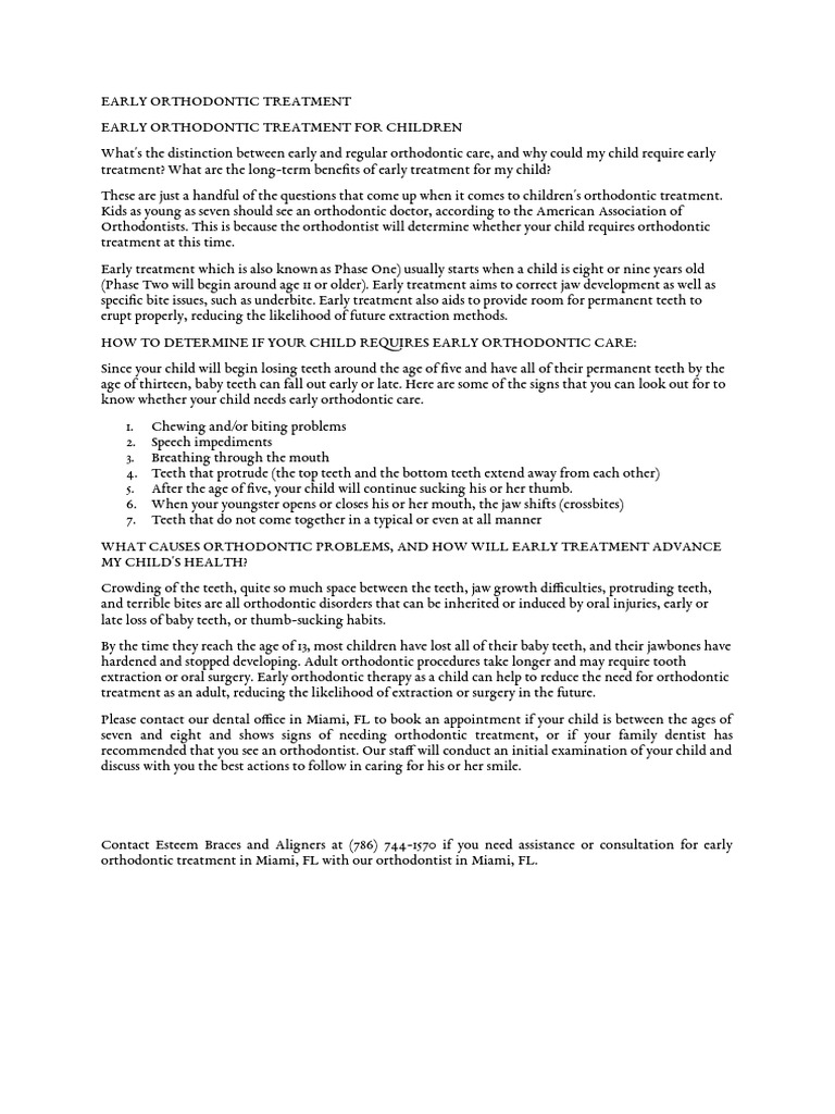 Early Orthodontic Treatment for Children | PDF | Orthodontics | Dentistry