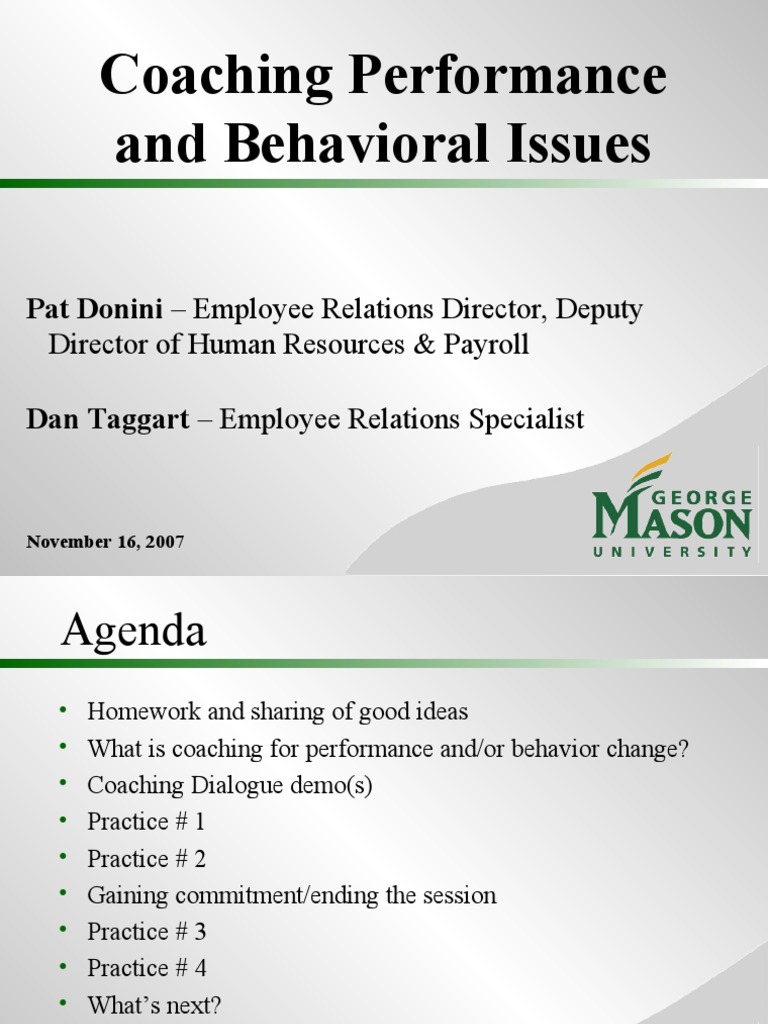 Coaching Peformance and Behavioral Issues | PDF | Communication ...