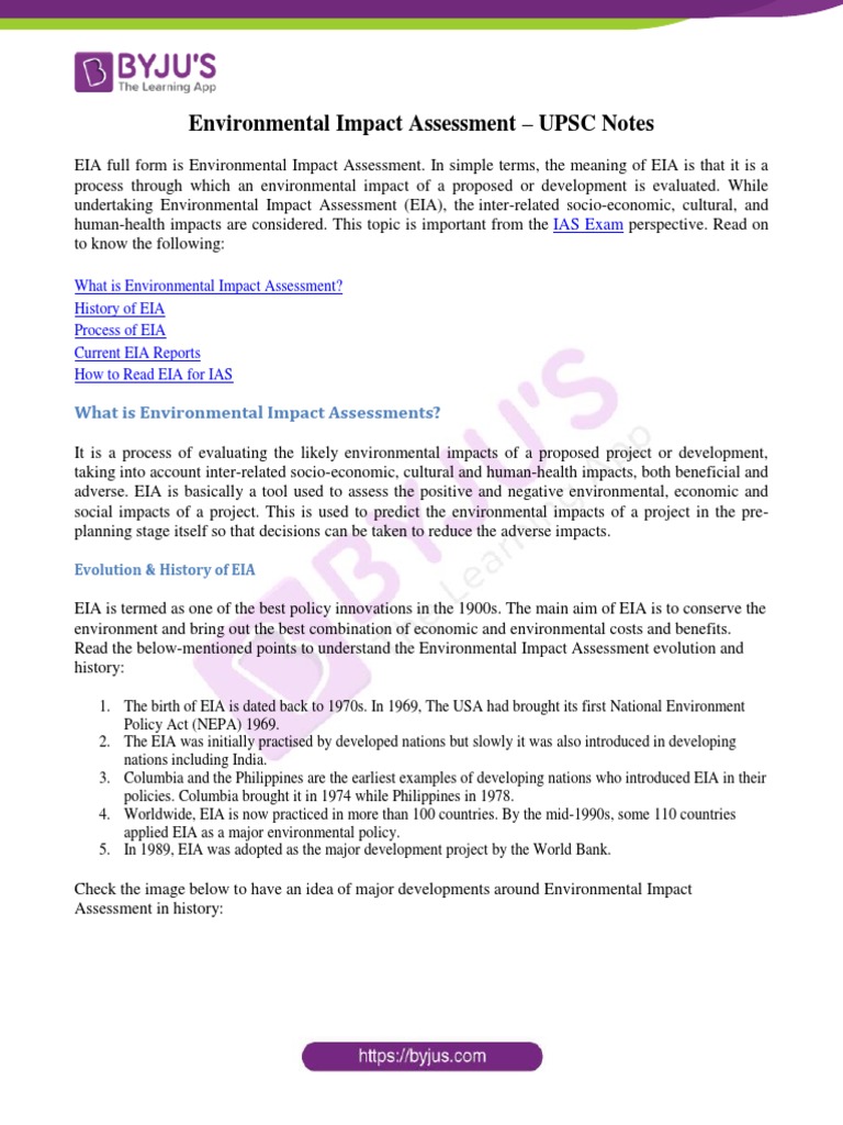UPSC EIA Overview and Historical Context | PDF | Environmental Impact ...