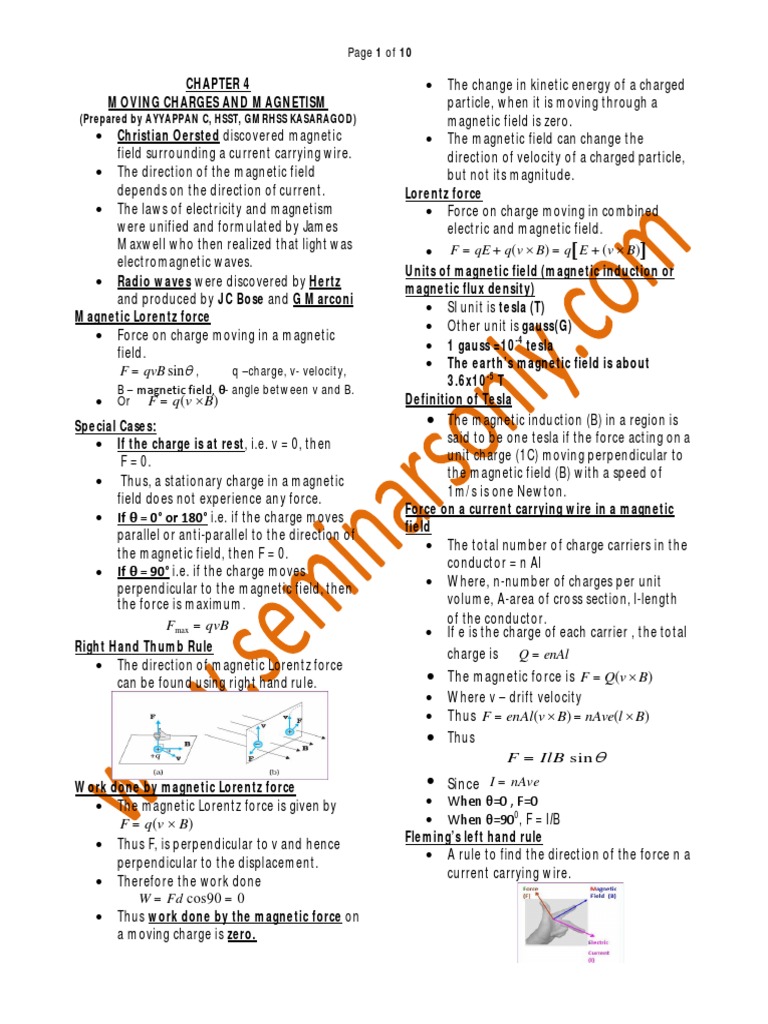 Moving Charges & Magnetism Guide | PDF | Magnetic Field | Electron
