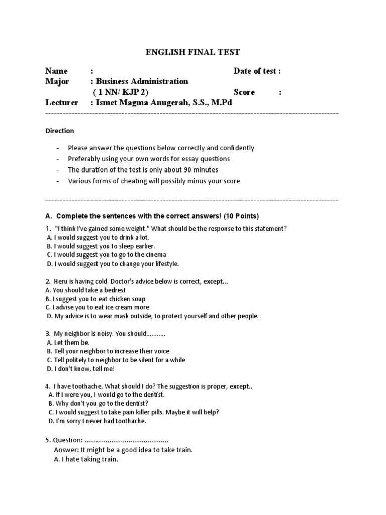 English Final Test | PDF