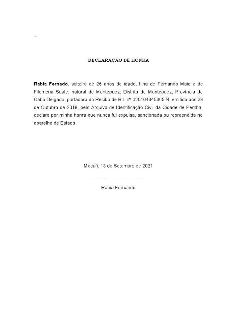 Compromisso de Honra | PDF