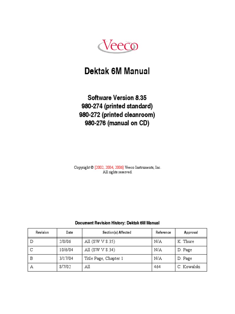 Dektak 6m Manual Microsoft Windows Copyright