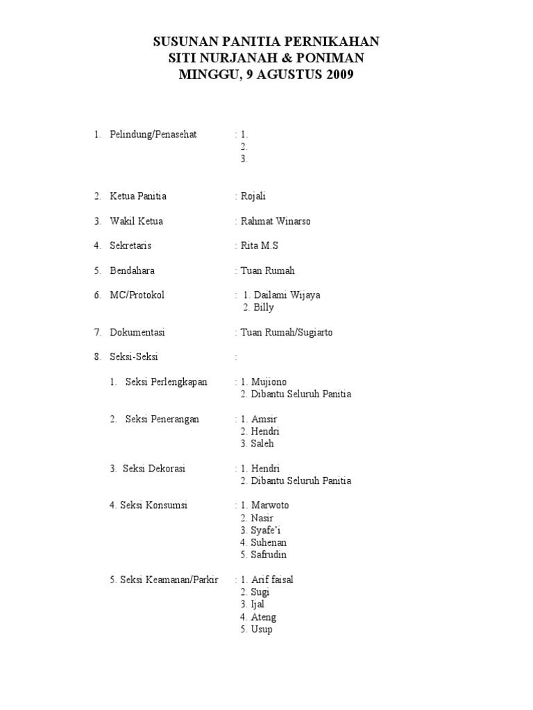 Susunan Panitia Pernikahan | PDF