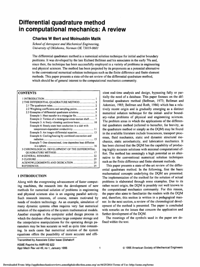 Differential Quadrature Review Paper With Examples PDF
