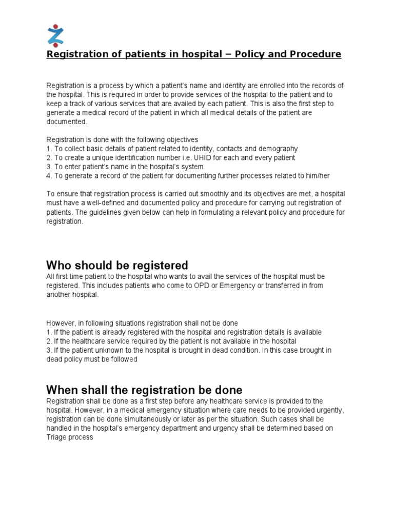 Who Should Be Registered: Registration of Patients in Hospital - Policy ...