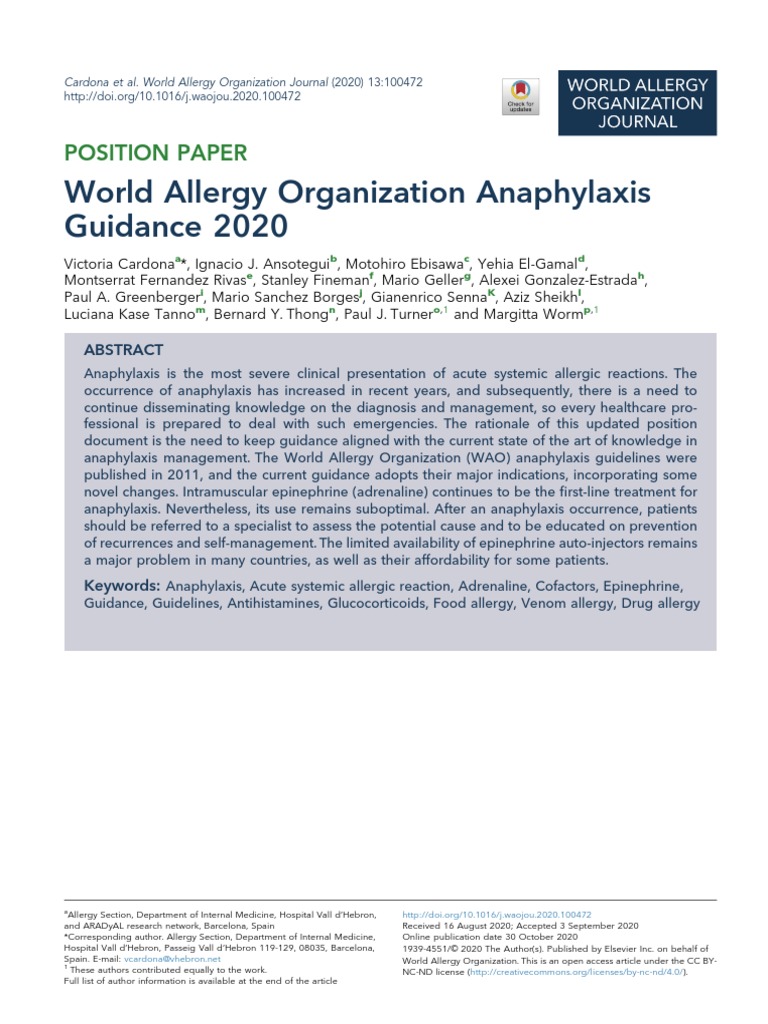 WAO Anaphylaxis Guidance 2020 Update | PDF | Allergen | Allergy
