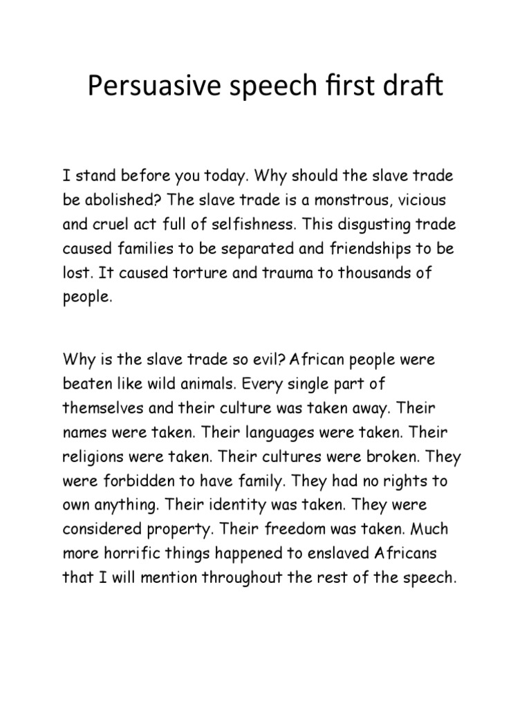 persuasive speech about slavery