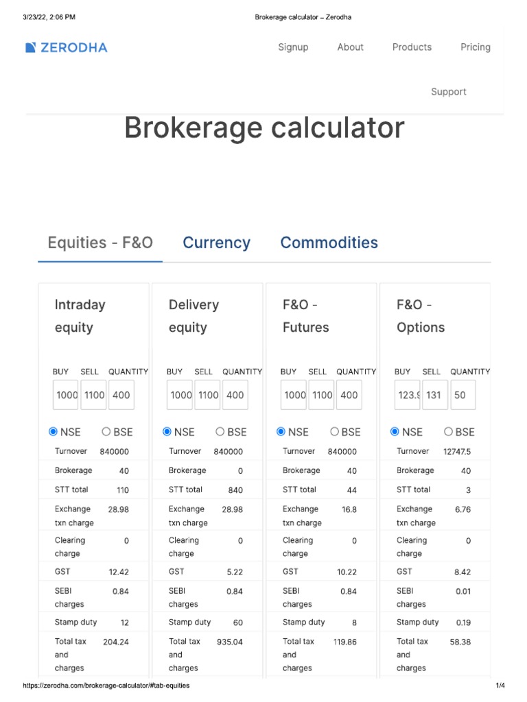 Zerodha Calculator PDF