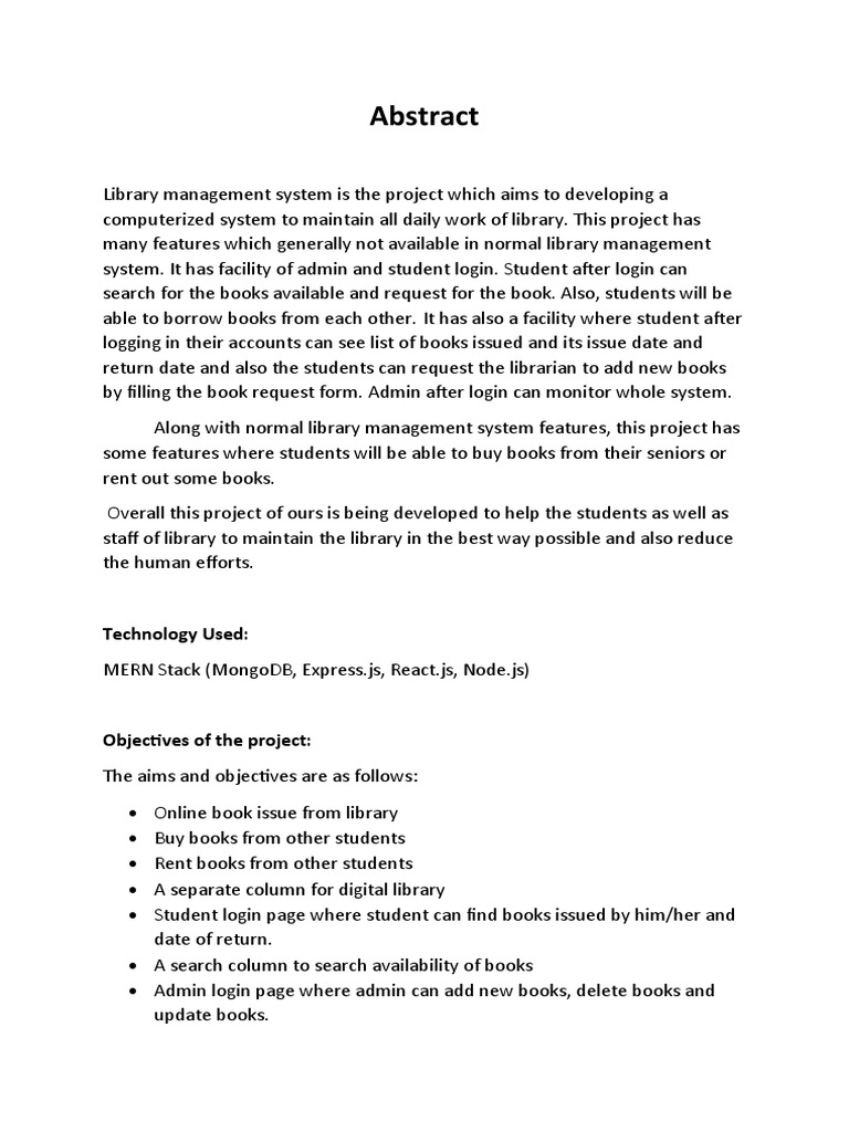 Library Management System Abstract | PDF