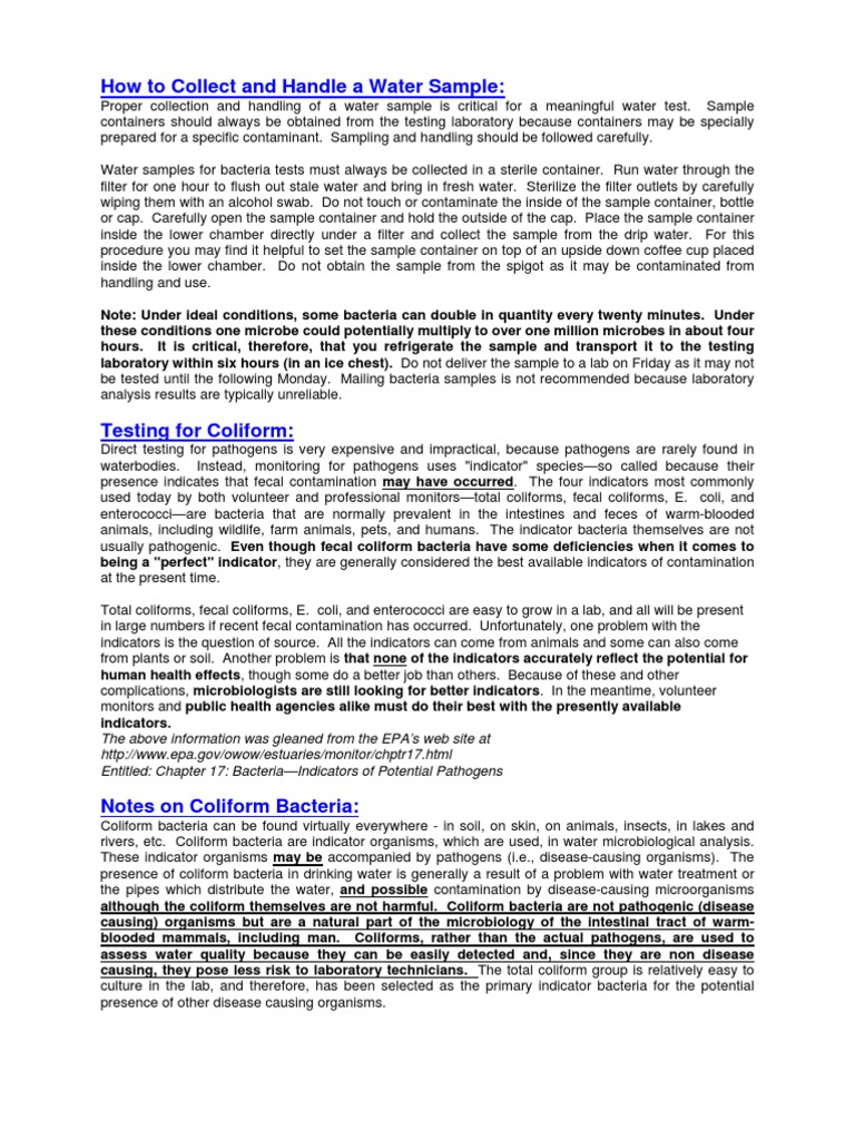 How To Collect and Handle A Water Sample | PDF | Drinking Water ...