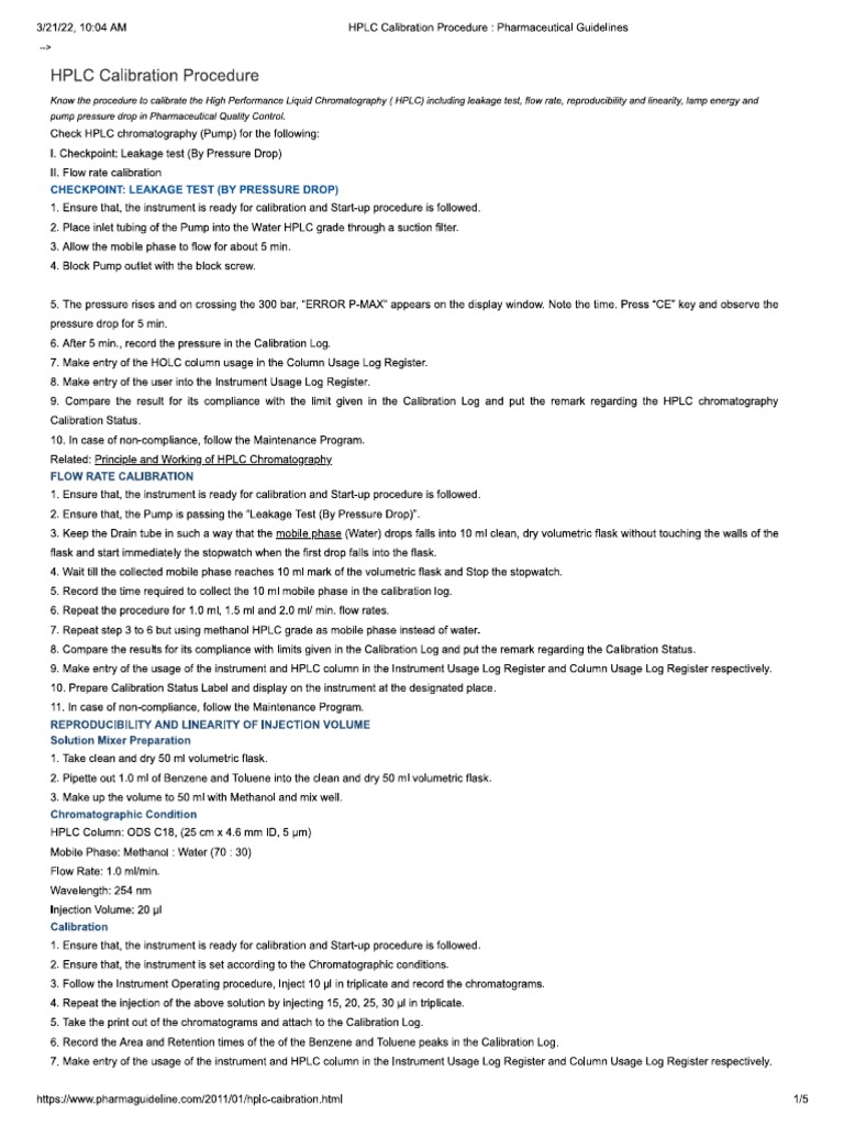 Calibration of HPLC | PDF