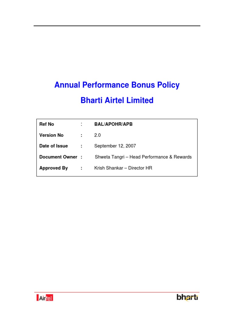 Bharti Airtel Annual Performance Bonus Policy | PDF | Employment | Business