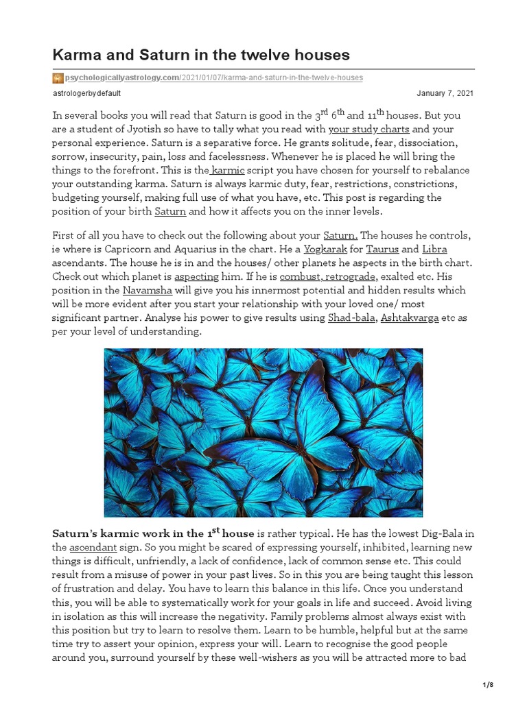 Karma and Saturn in The Twelven Houses PDF In Astrology Faith
