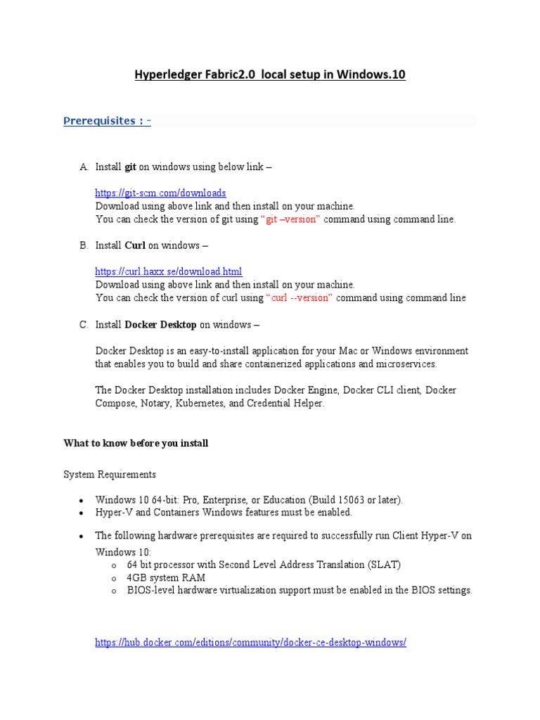 Hyperledger Fabric 2.0 Setup on Windows | PDF | Microsoft Windows | Hyper V