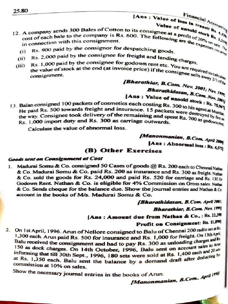 Consignment Exercises PDF Expense Insurance