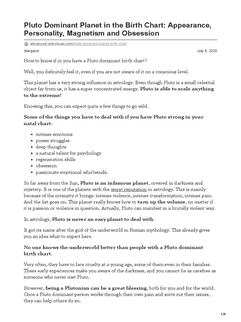 Pluto Dominant Planet In The Birth Chart Appearance Personality