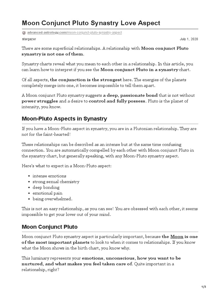 Moon Conjunct Pluto Synastry Love Aspect PDF Pluto