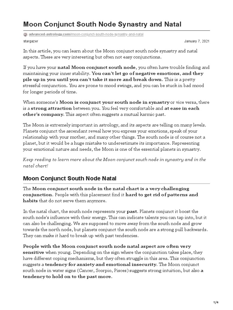 Moon Conjunct South Node Synastry and Natal PDF