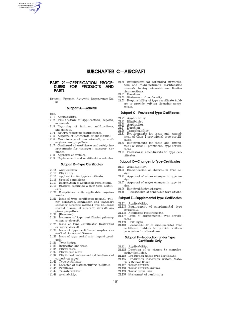 FAR Part 21 | PDF | Transport | Professional Titles And Certifications
