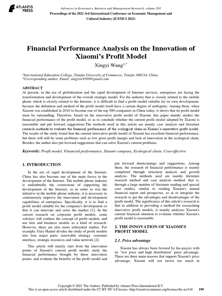 Financial Performance Analysis On The Innovation of Xiaomi's Profit ...