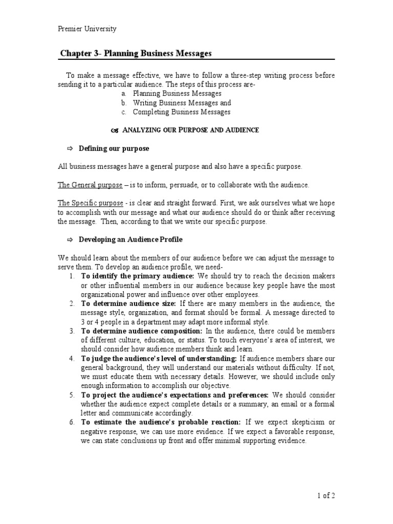 Chapter 3Planning Business Messages P A Defining Our Purpose PDF