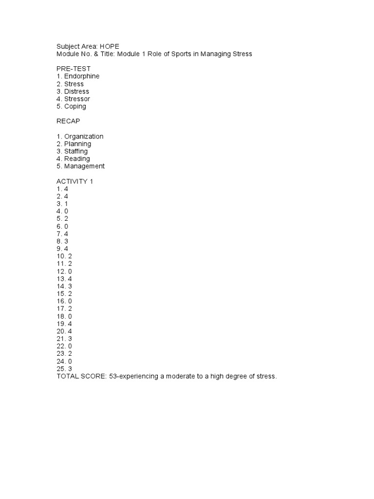 Sports for Stress Management Strategies | PDF | Stress (Biology) | Body ...
