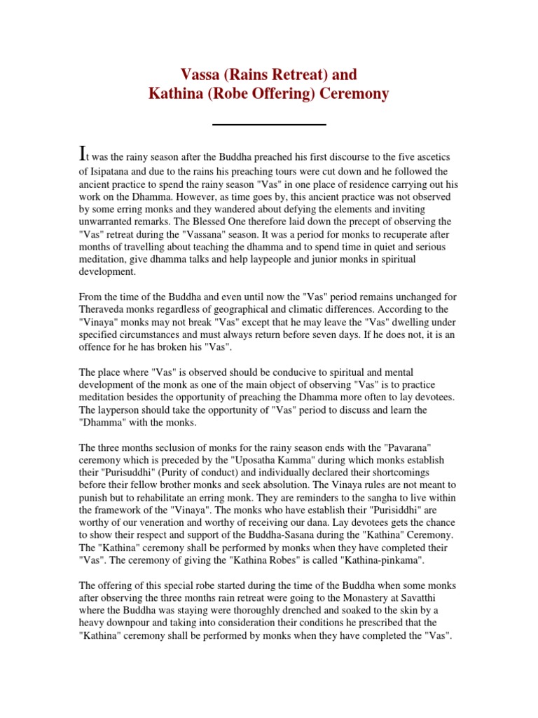 Vassa (Rains Retreat) and Kathina (Robe Offering) Ceremony | PDF ...