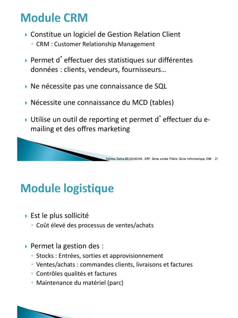 Gestion des ERP et CRM en entreprise | PDF | Progiciel de gestion ...