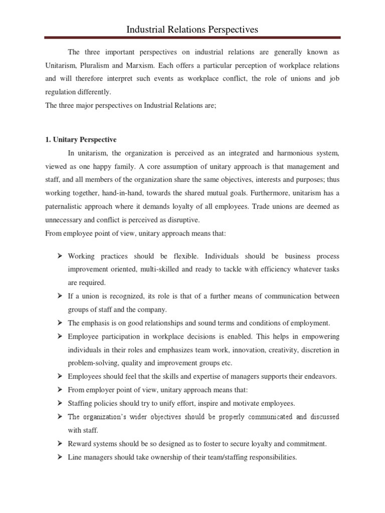 Perspectives On Industrial Relations Pdf Industrial Relations