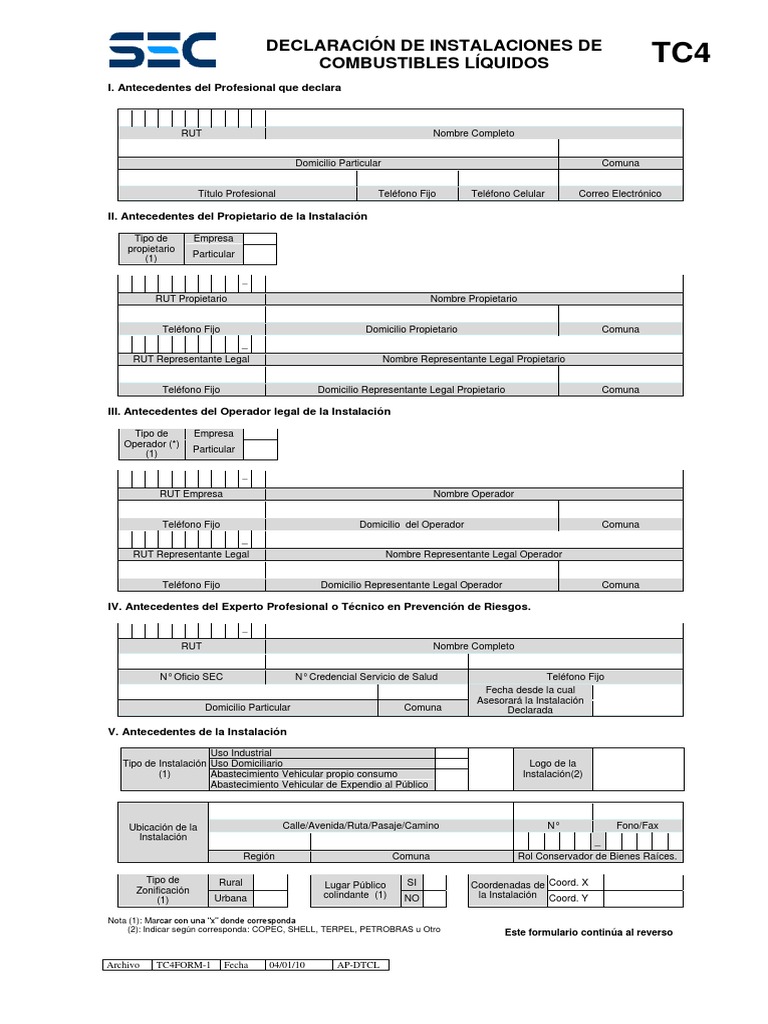 Declaración de Instalaciones TC4 | PDF | Regulación