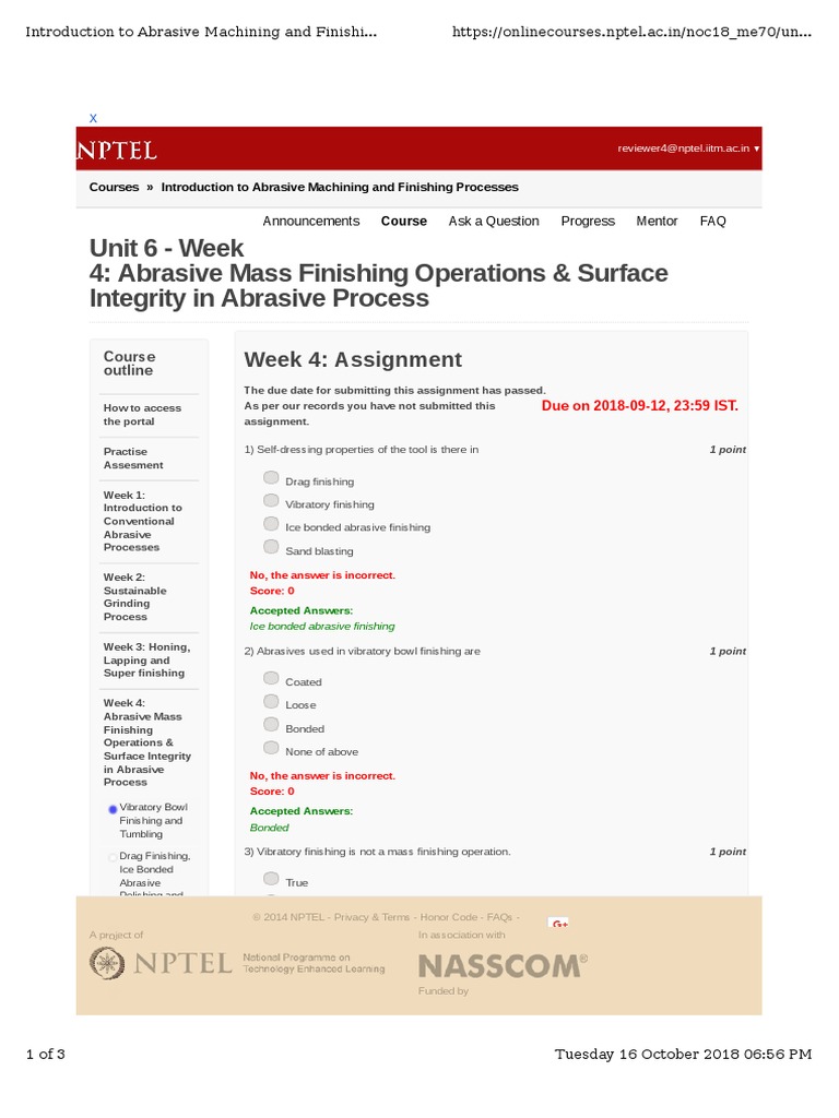 Unit 6 Week 4 Abrasive Mass Finishing Operations & Surface Integrity