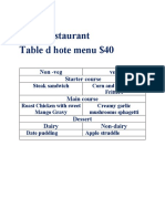 Table Menu, Set Menu